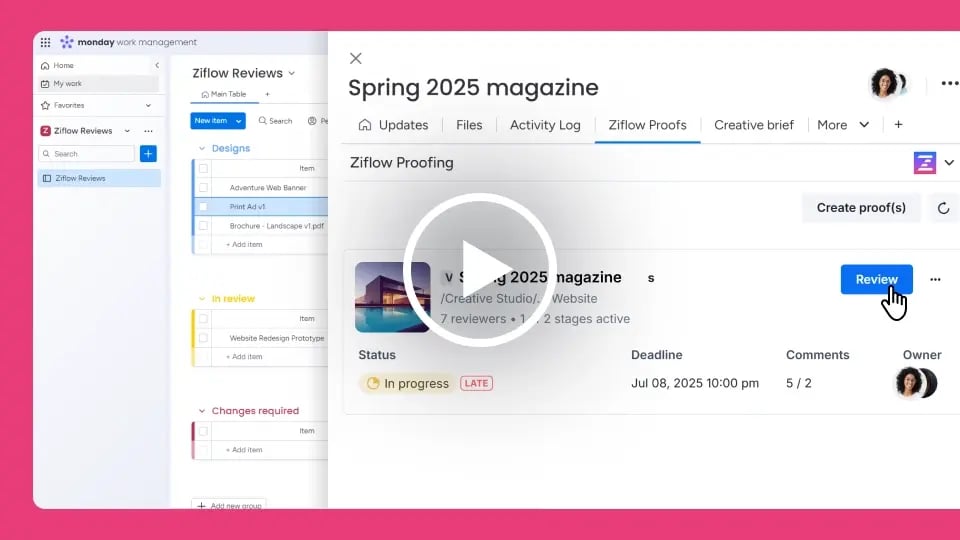 2 How to review a proof in Ziflow from inside monday.com