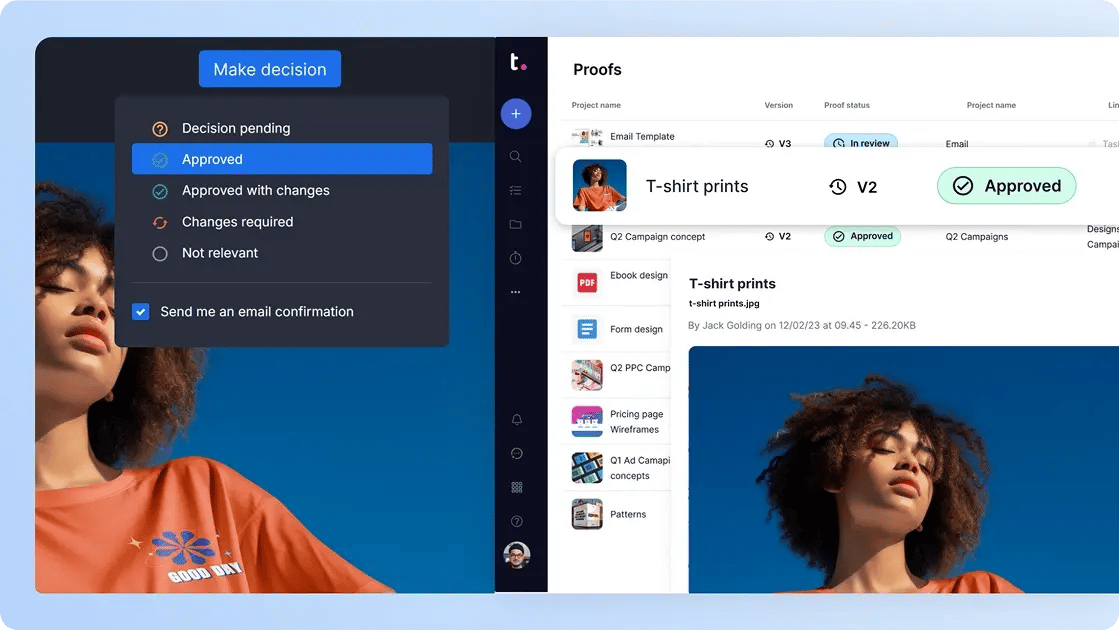 Accelerate project approvals - Proof decision approved synchronized with Teamwork