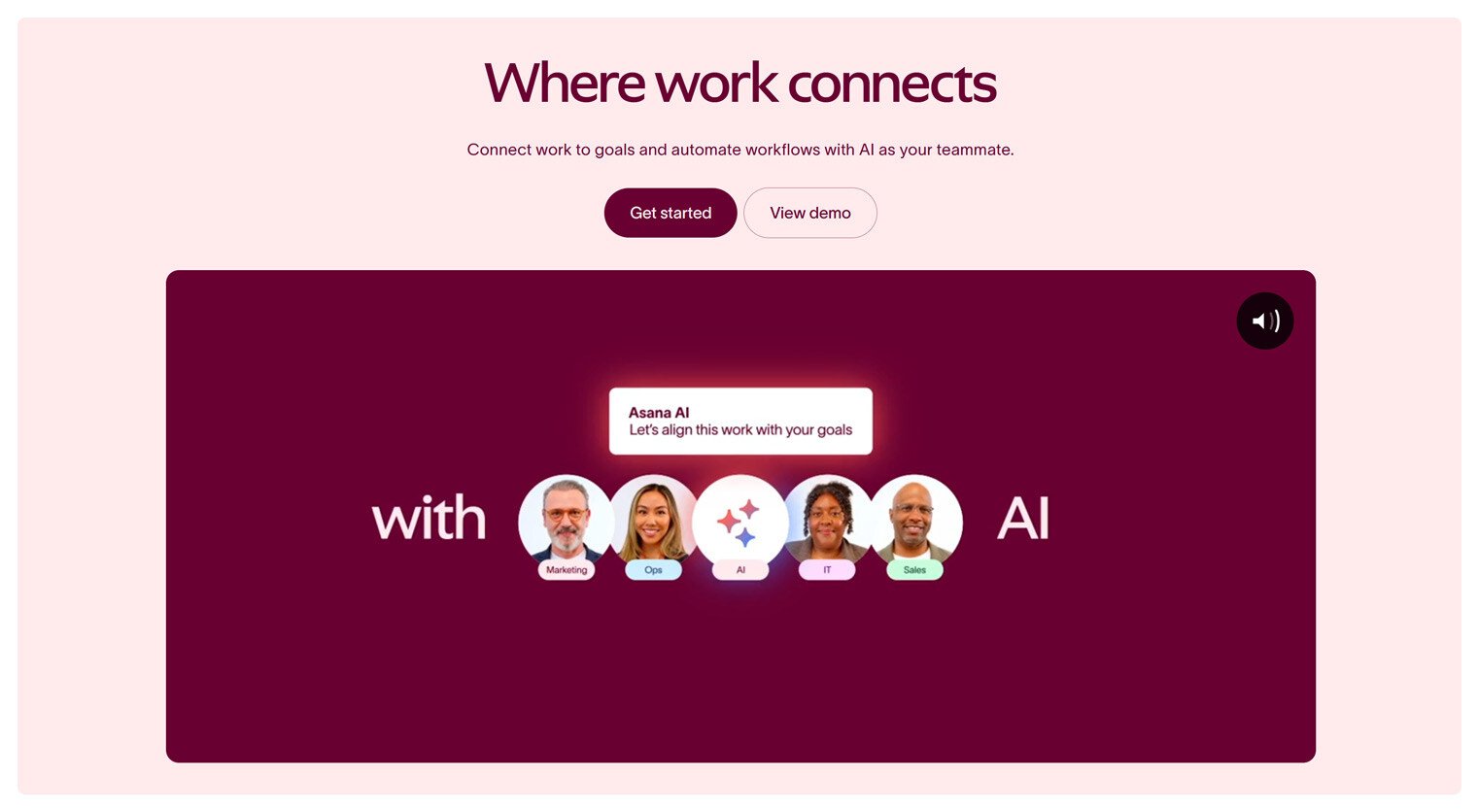 Asana, where work connects landing page