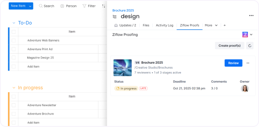 Automate complex workflows with Ziflow plugin in Monday-1