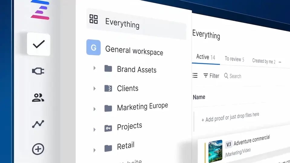 Campaign-wide organization of proof files in Ziflow - Siedebar view with General workspace