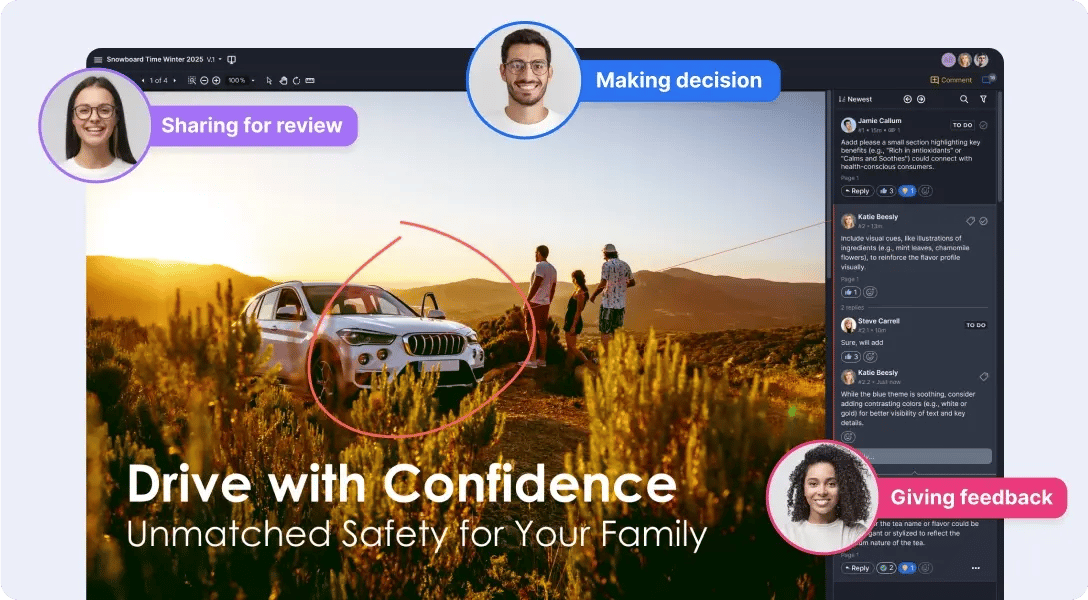 Centralized feedback collection with Ziflow comments and markup tools