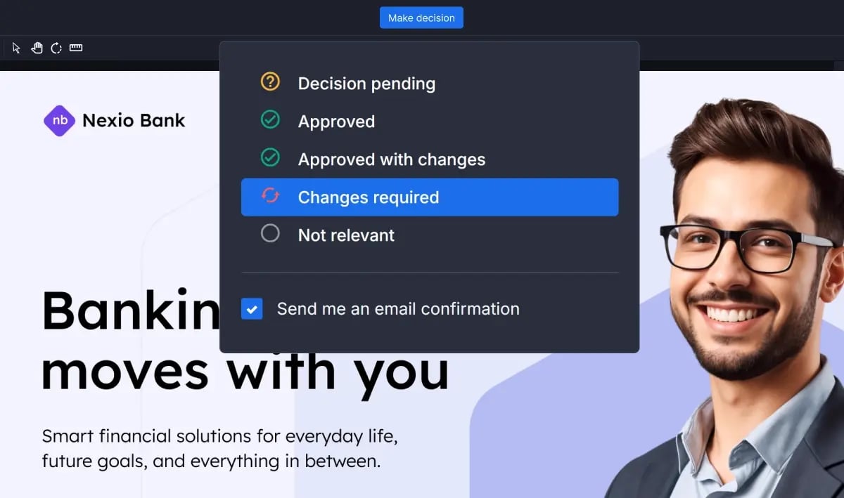 Changes required decision dropdown function of Ziflow user interface