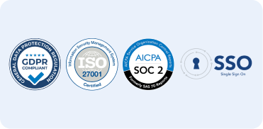Compliance and security badges - GDPR, ISO 27001, AICPA SOC2, SSO
