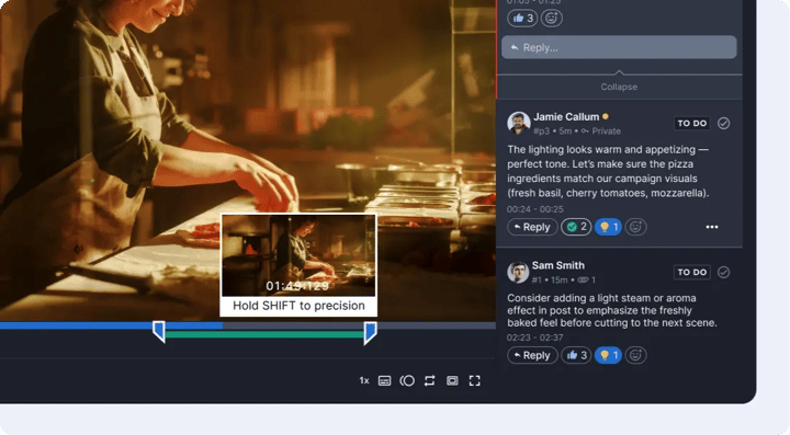 Contextual, frame-accurate feedback of Ziflow for advertising videos