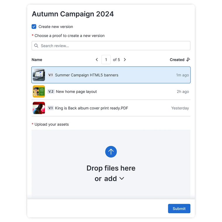 Creative intake form with Autumn Campaign 2024 assets to upload
