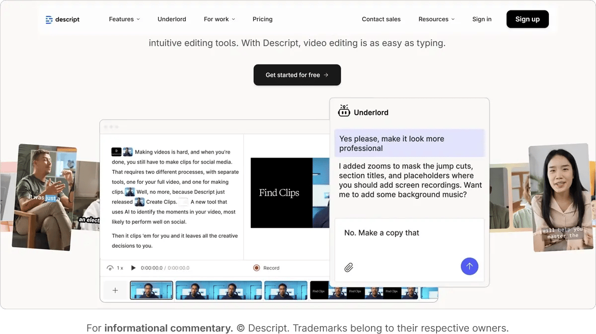 Descript for video editing like document editing tool