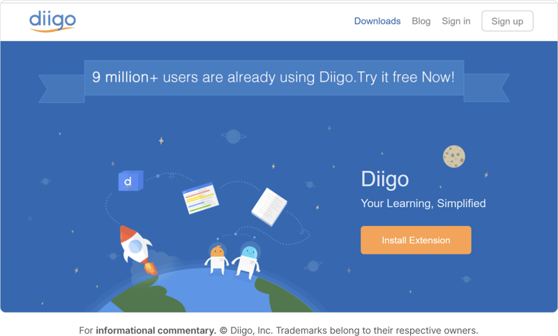 Diigo annotation online tool for website proofing landing page