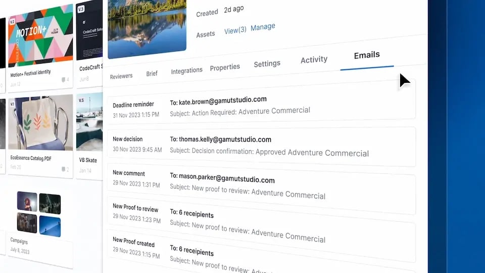 Emails tab of Ziflows proof details settings - The whole teams is on the same page with email reminders 