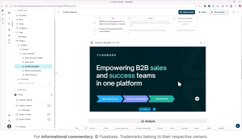 Fusebase client portal interface as app for annotating content