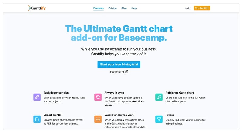 Ganttify the ultimate Gantt chart add on for Basecamp landing page