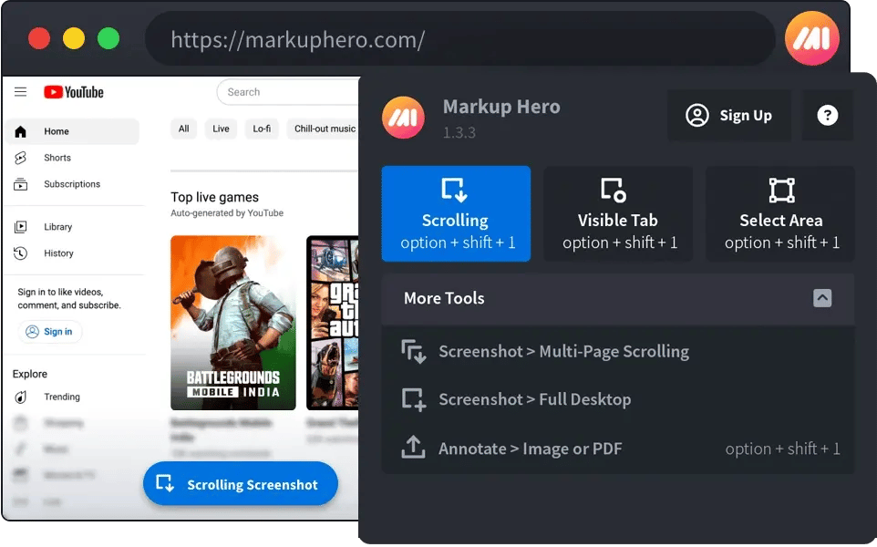 Markup Hero scrolling screenshot option plugin