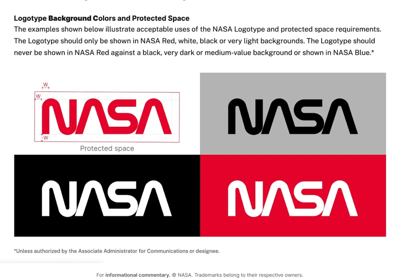 NASA logotype background colors and protected space