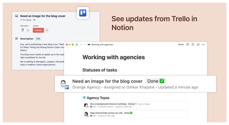 Notion Power-Up with Trello integration for task management and knowledge organization