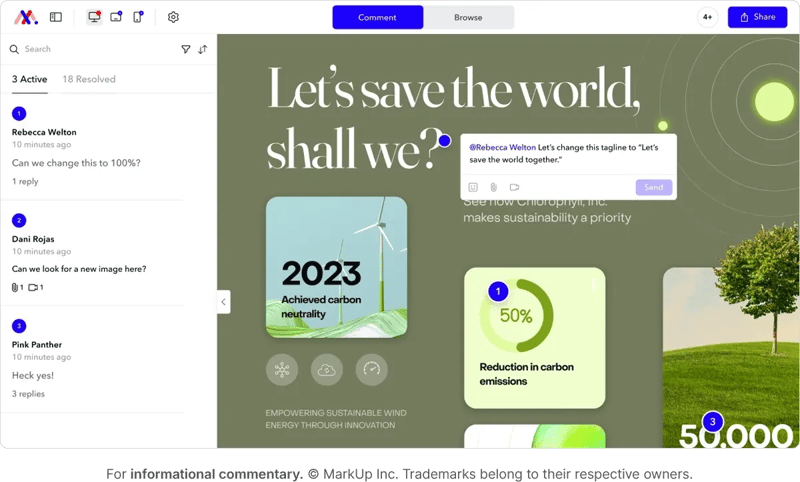 Online annotation markup.io dashboard layout view with a proof content-1