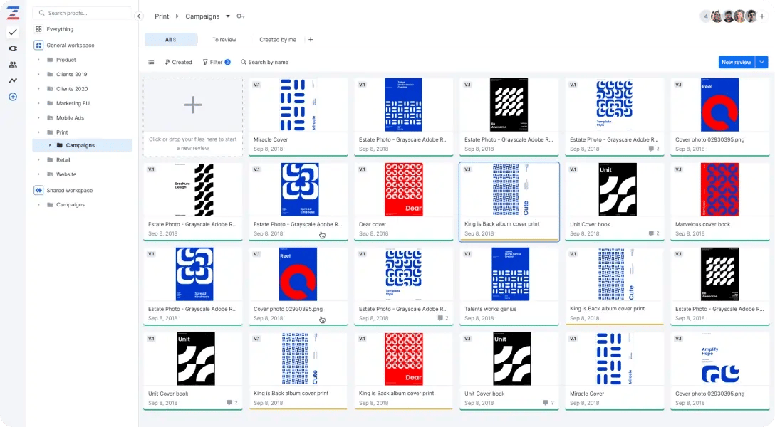 Organized project tracking- Ziflow proofs list grid view-1