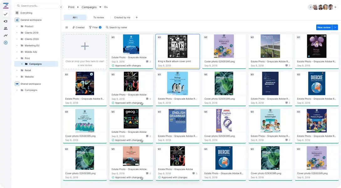Organized project tracking- Ziflow proofs list grid view