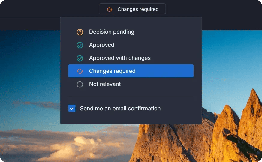 Proof approval decision list in Ziflow - Decision pending, approved, approved with changes, changes required