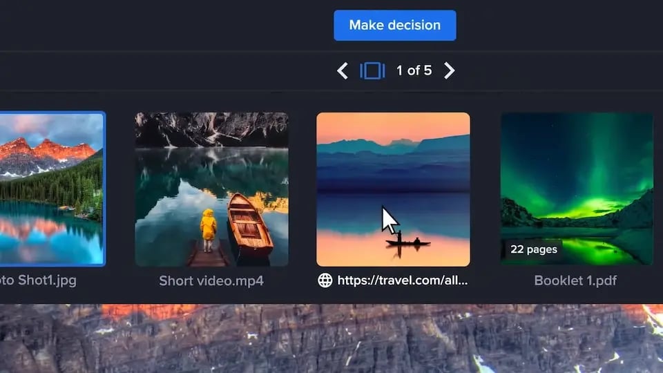 Proof selection dropdown of Ziflow, landscape and travel proofs -  Any asset, any format, any context