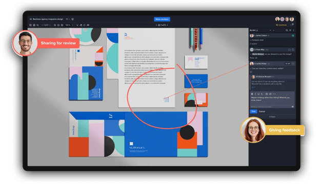 Proof viewer with creative content and users working on centralize creative feedback