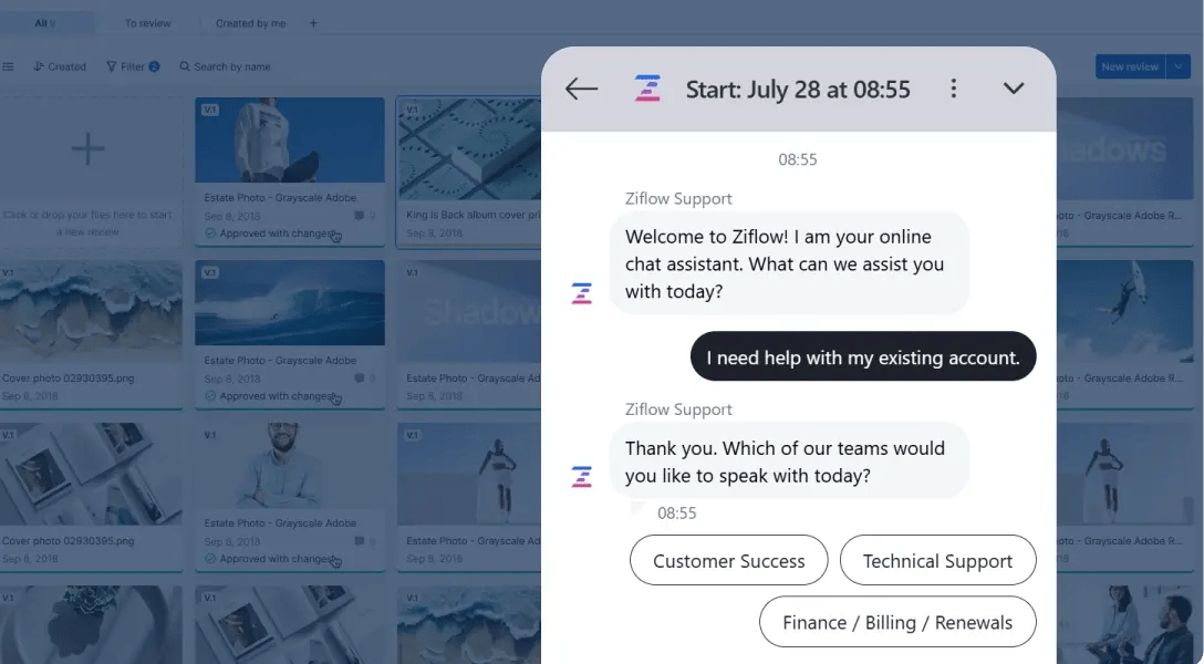 Real-time support with in-app Ziflow chat