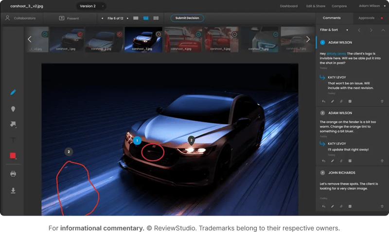 Review studio highlight feature with commenting sidebar view