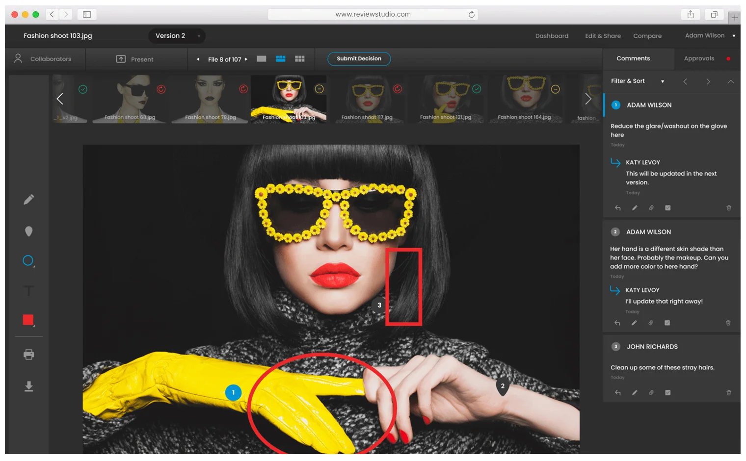 Review studio markup tool and batch review in app UI