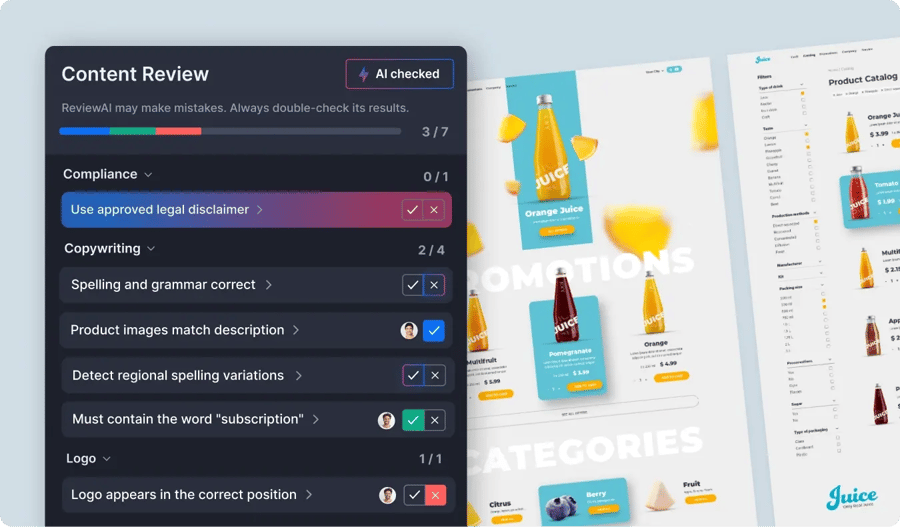ReviewAI checklist feature of Ziflow for retail