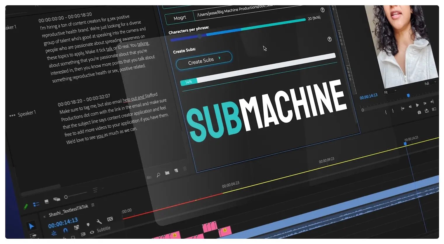 Submachine efficient plugin for generating subtitles and manual transcription