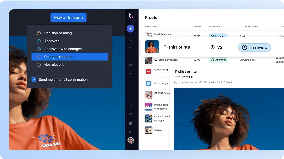 Synchronize tasks between platforms - proof approval decisin dropdown in Ziflow