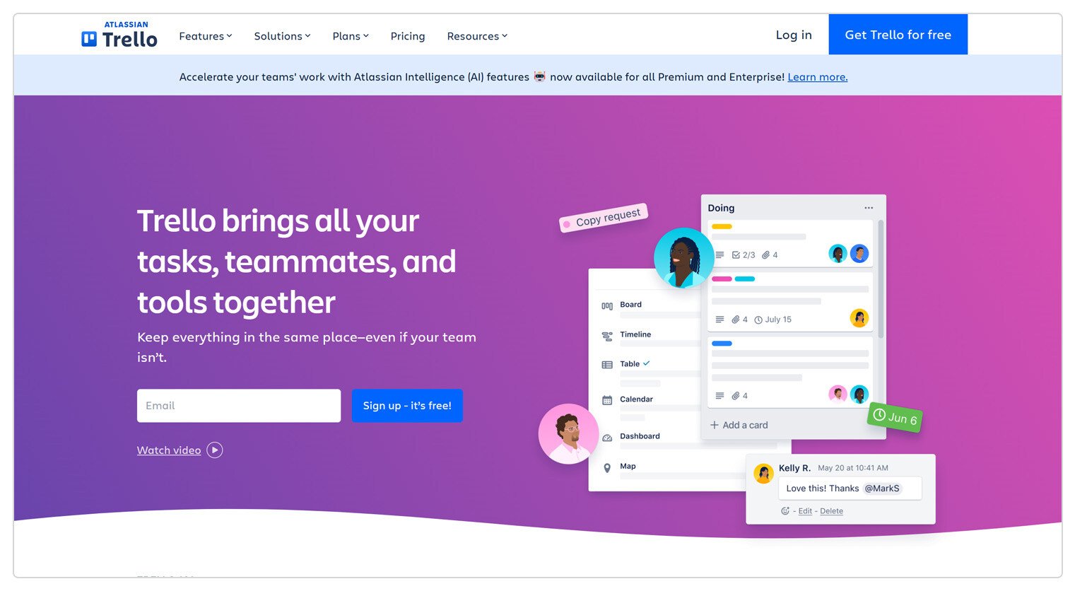 Trello landing page register form website