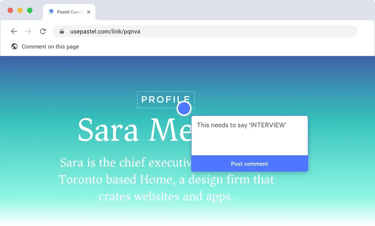 Usepastel.com page with commenting tool example