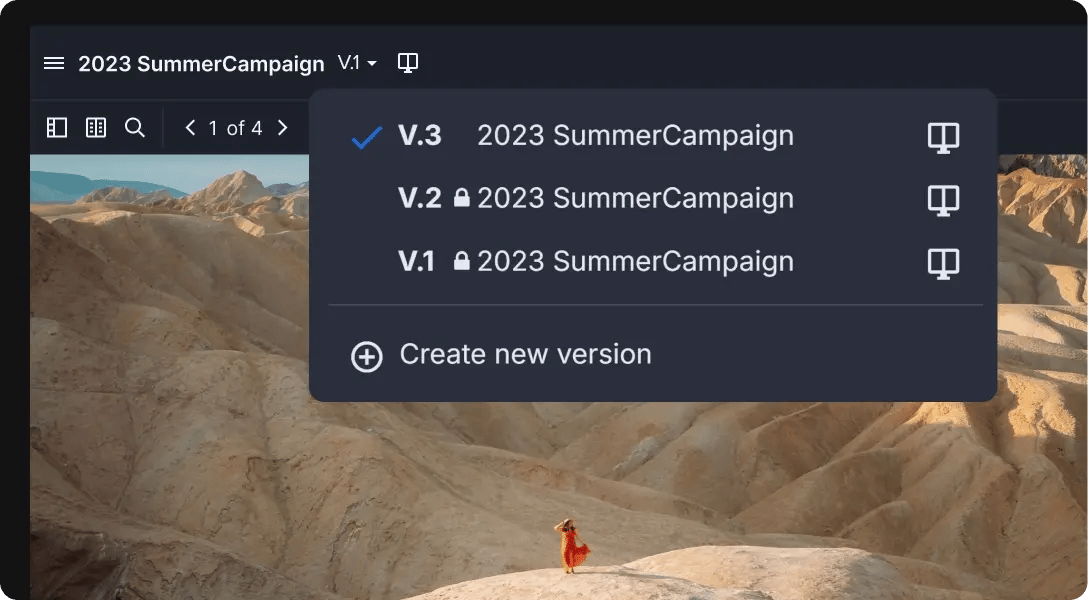Version control of Ziflow with versions dropdown tool