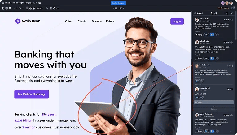 Banking website review and approval in Ziflow