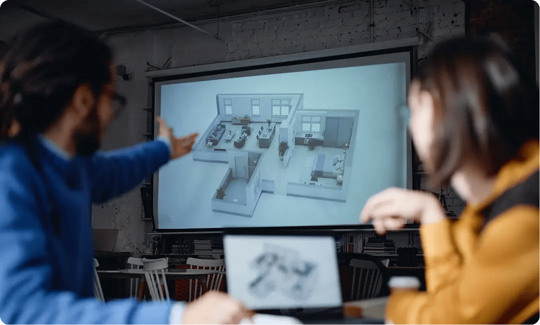 The View Pro team reviewing client feedback on a 3D interior rendering