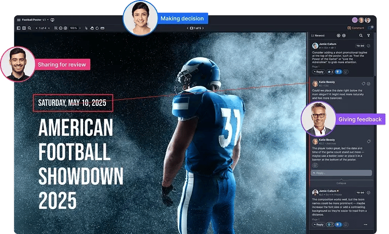 Ziflow comments review with NFL players and markup tool
