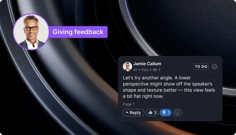 Ziflow review interface showing a reviewer leaving feedback on a creative asset