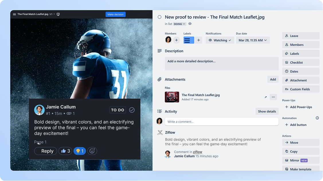 Ziflow and Trello integration - Loggin feedback by adding comments and replies to cards