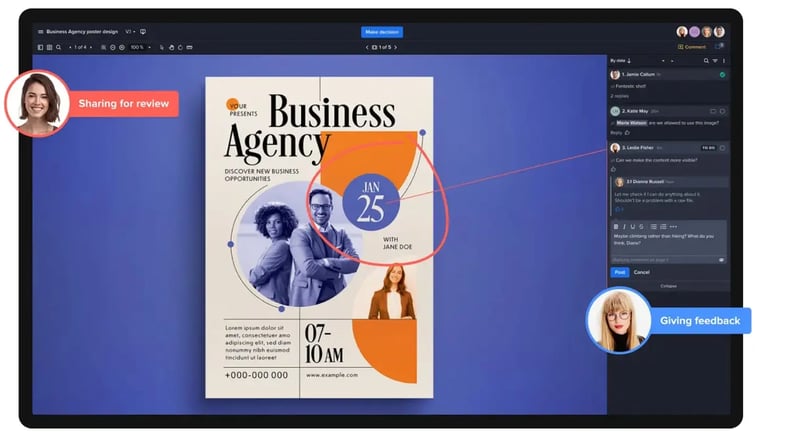 Ziflow for team collaboration - In-app dashboard view, agency business ad content