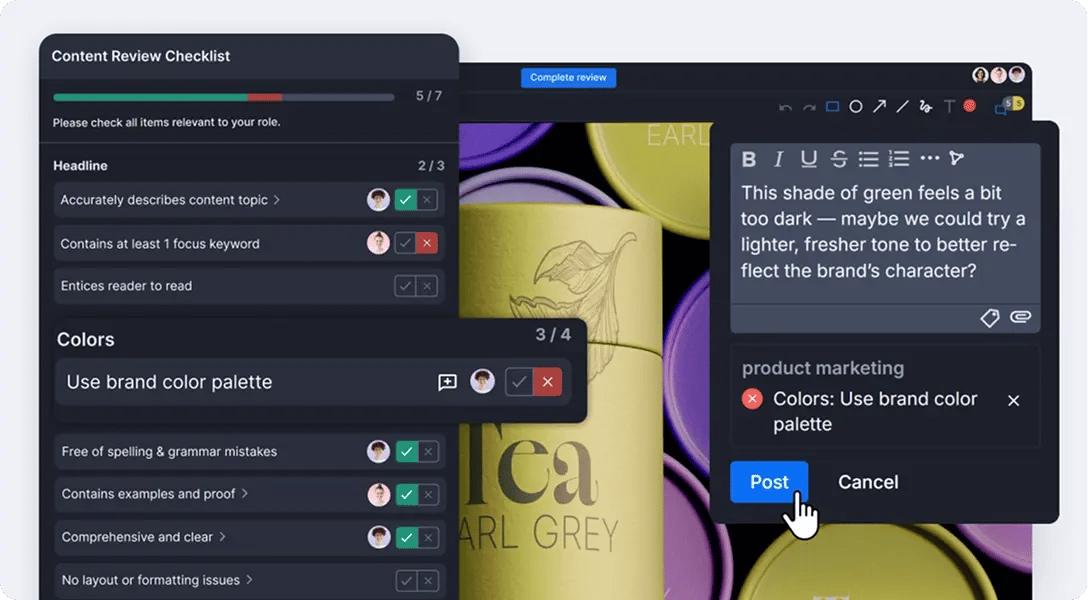 Ziflow highlight part circle, part of the photo proof - Can we make colors less dynamic comment-1