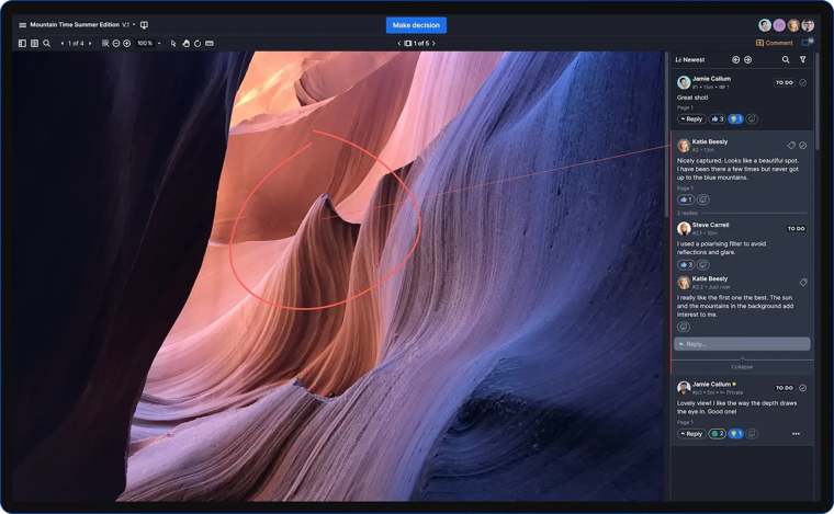 Ziflow proof viewer layout with comments section with stakeholders on the right