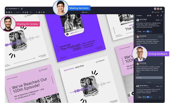 Ziflow user interface with comments labels