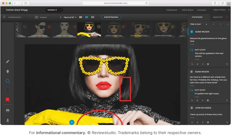 reviewstudio app content review dashboard with comments