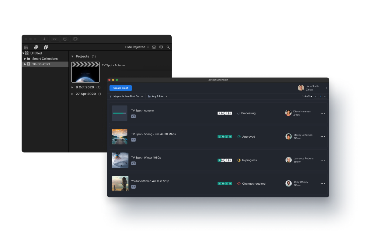 Video editing process and video proofs listing in Ziflow with files