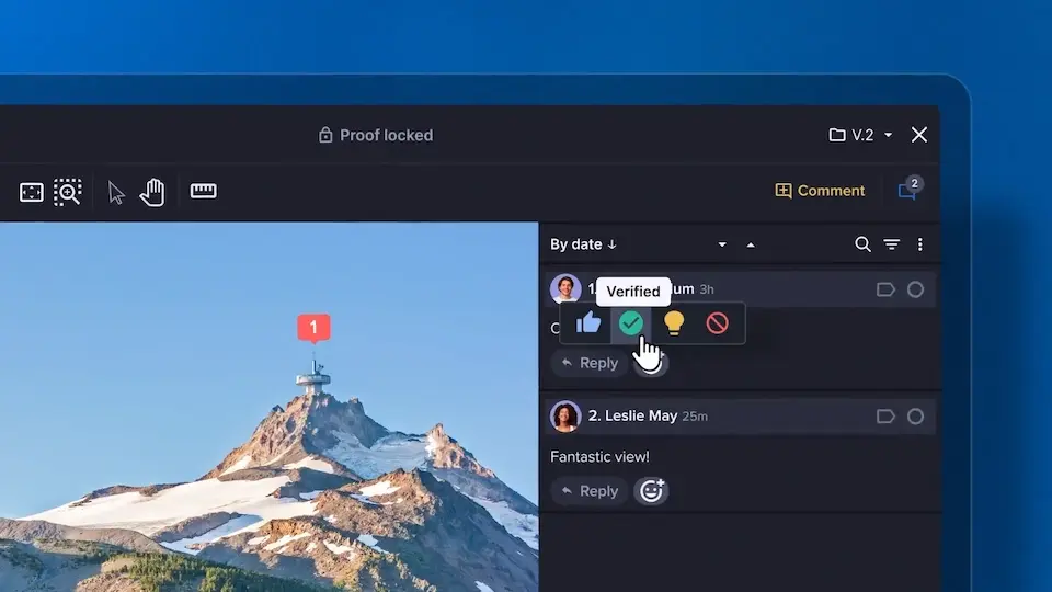 Ziflow verified reaction on the comment in a proof viewer